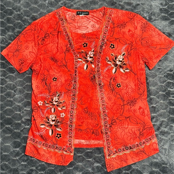 Embellished Floral Orange Attached Top Size Medium (M) - Picture 1 of 6